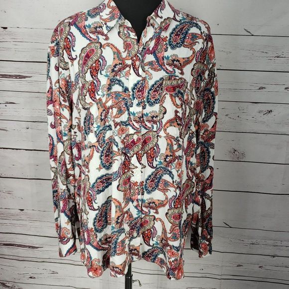 Liz Claiborne Paisley Print Shirt Buttons Down Two pockets Chest Size‎ XL - Picture 11 of 11